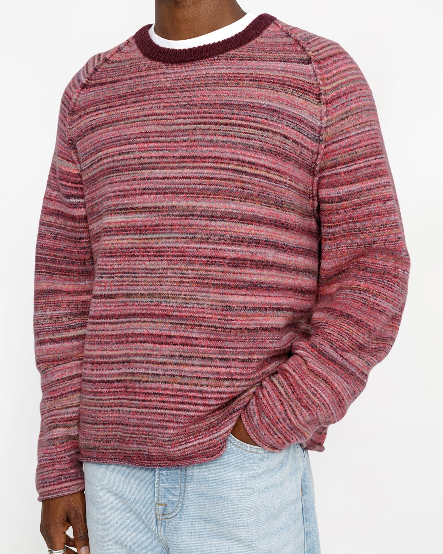 TEXTURED KNIT CONTRAST COLLAR CREW